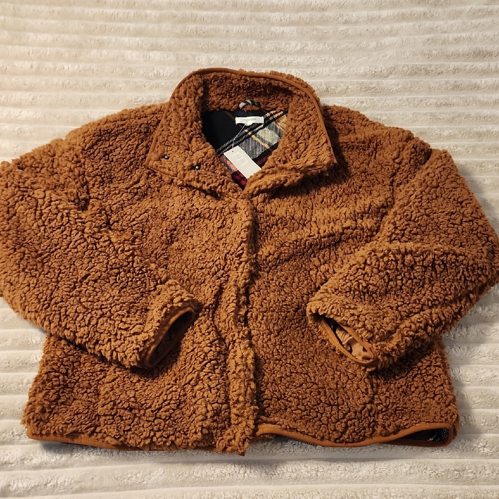 Maurices Tan Sherpa Jacket with Plaid Lining